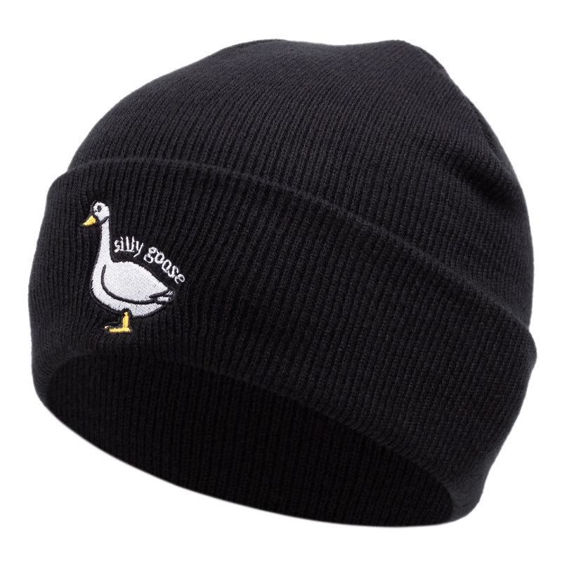 Cappelli invernali caldi lavorati a maglia con ricamo Silly Goose, colore nero.