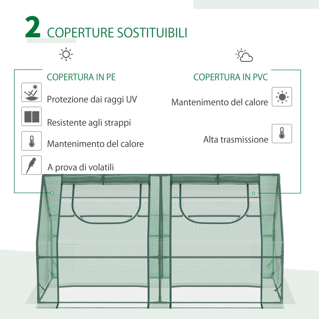 Serra per Piante 2 Coperture PE PVC ¨C zephmum ¨C Struttura Acciaio Verde 180x90x90cm