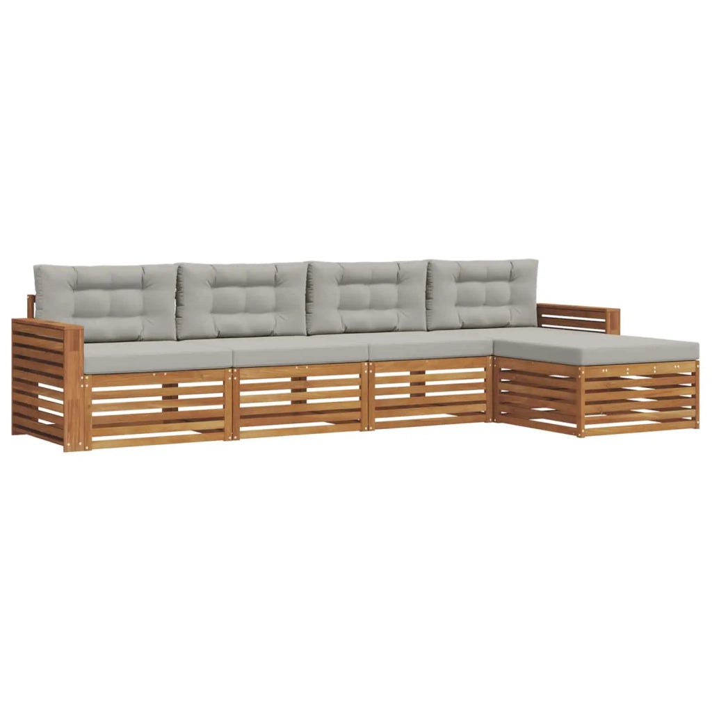 Set di divani da esterno 5 pcs Grigio Naturale e Chiaro