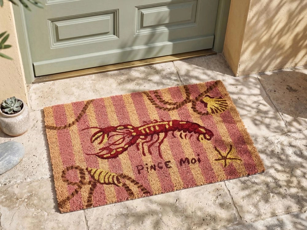 Zerbino di benvenuto in fibra di cocco antiscivolo 40 x 60 cm con retro in PVC motivo a aragosta multicolore