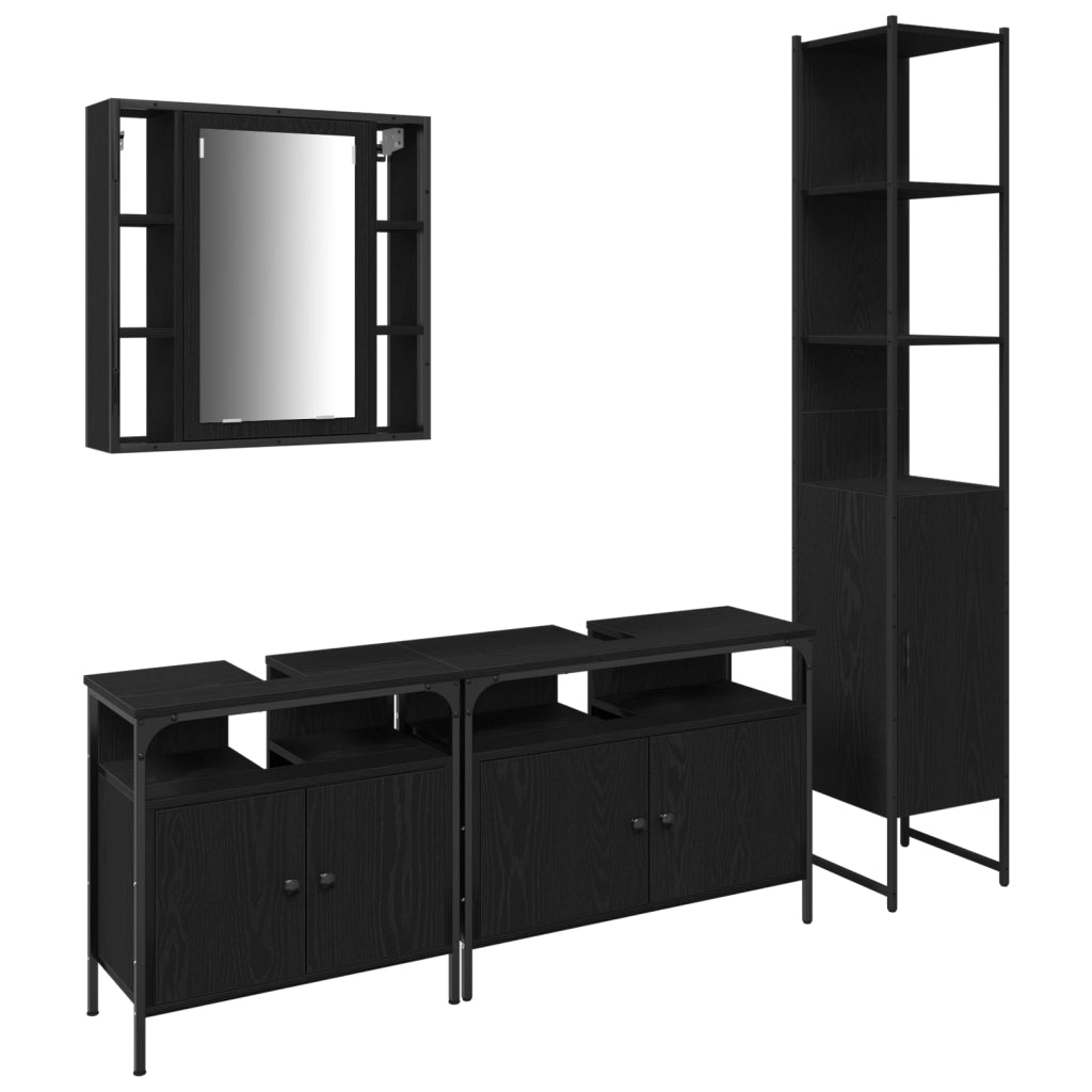 Set di Mobili per Bagno di 4 Pezzi in Rovere Nero e Legno Ingegnerizzato