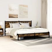 vidaXL Giroletto senza Materaso in Metallo Rovere Fumo 183x213 cm