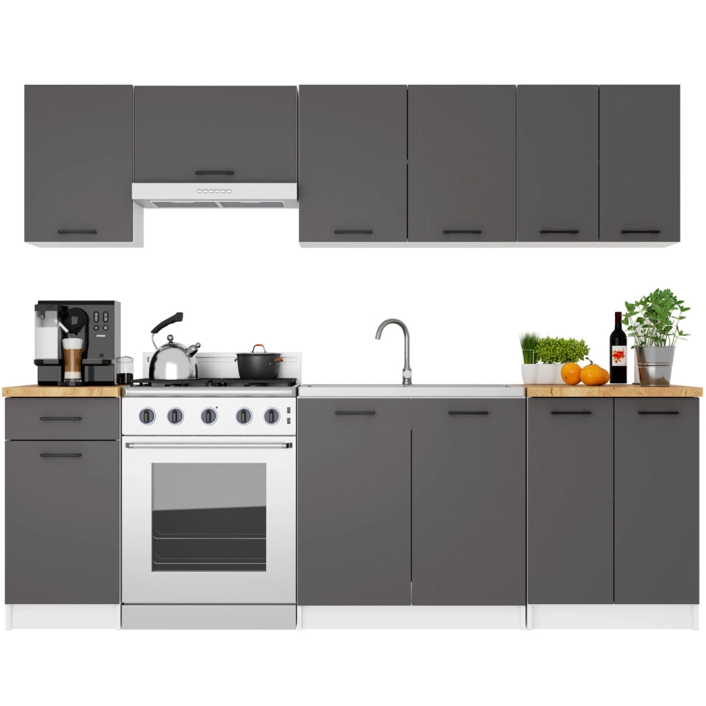 Mobile da cucina pensile sistema AKORD OLIWIA Bianco 80 cm 2 ante inserto frontale Grigio Grafite 80x30x72 cm