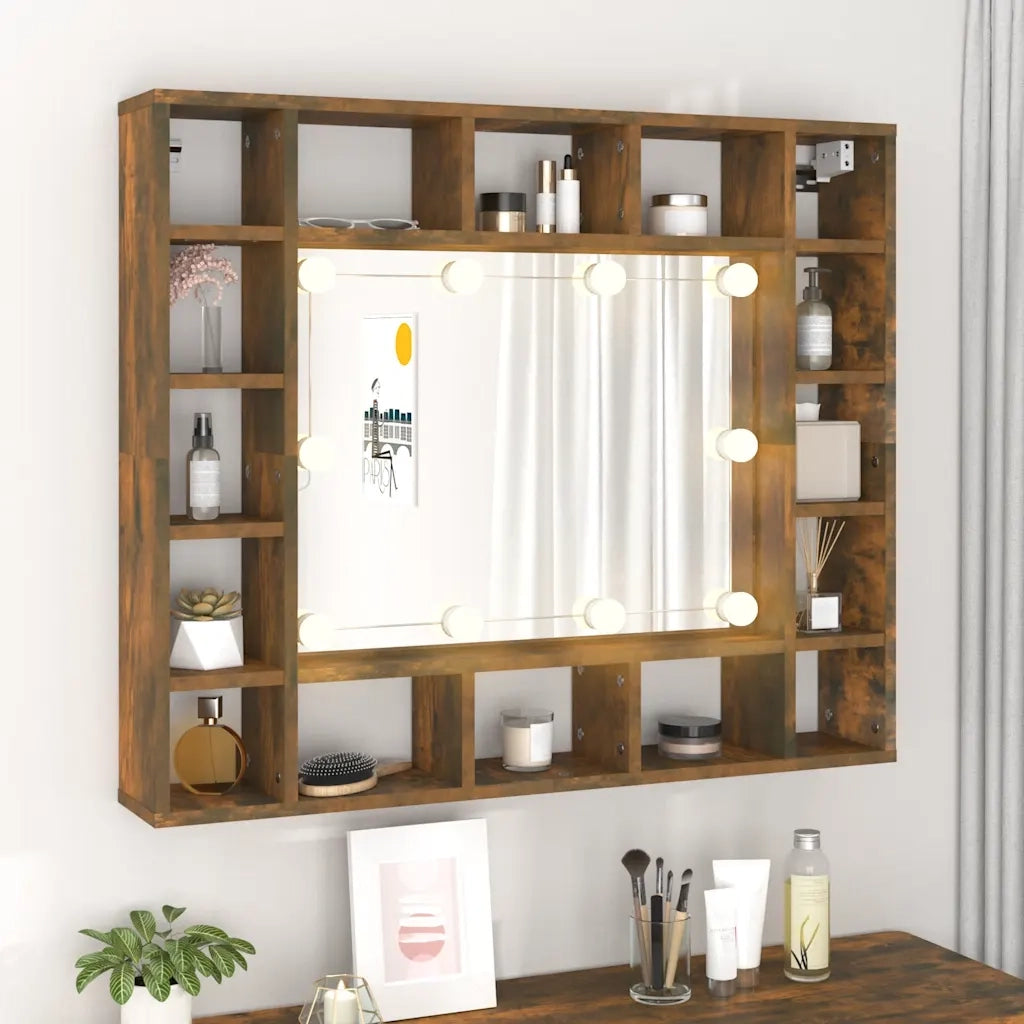 Mobile a Specchio con LED Rovere Fumo 91x15x76,5 cm 820448