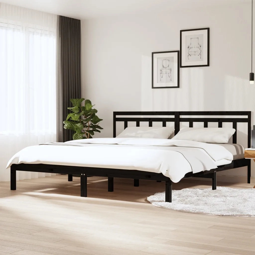 Giroletto-Struttura Letto Nero in Legno Massello di Pino 200x200 cm 581566