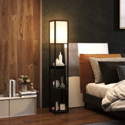 Lampada da terra con 3 ripiani, cassetto, porte USB-A e USB-C, presa standard, nera, 26 × 26 × 159 cm