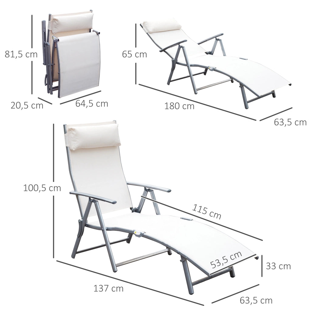 Poltrona Pieghevole da Esterno con Braccioli e Cuscino ¨C Zephmum ¨C Beige 137x63.5x100.5 cm