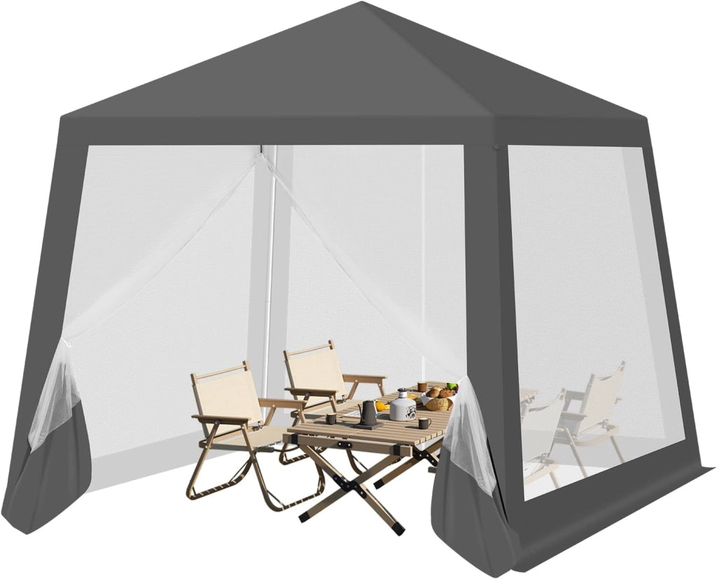 Gazebo 3x3 Pieghevole Impermeabile, Pergolato da Giardino, Gazebo da Esterni, con Pareti Laterali a Zanzariera, per Campeggio, Feste, Grigio