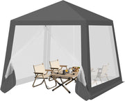 Gazebo 3x3 Pieghevole Impermeabile, Pergolato da Giardino, Gazebo da Esterni, con Pareti Laterali a Zanzariera, per Campeggio, Feste, Grigio