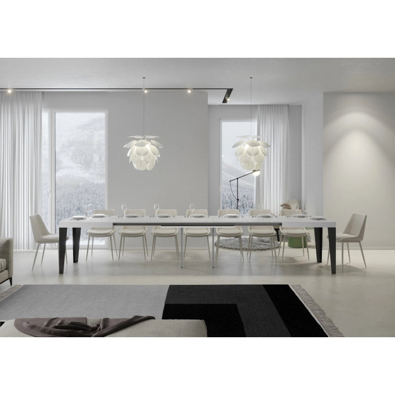 Tavolo allungabile 200/460x90 cm Flame telaio Antracite - Bianco Frassino