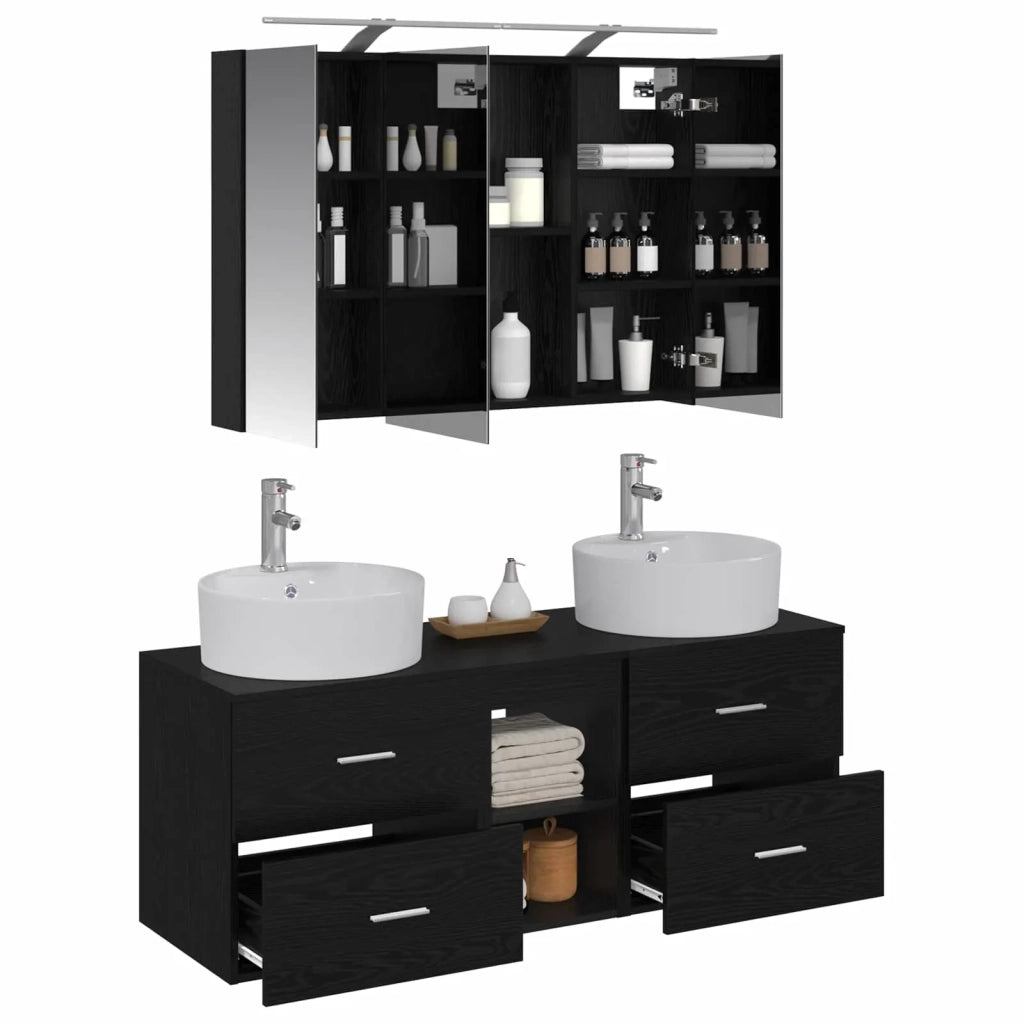 Set di mobili per il bagno 4 pcs Rovere Nero 3406896