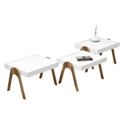 Strembo, Tavolino da Salotto set 3 Pezzi Impilabili, 54x40x64h cm Bianco Noce