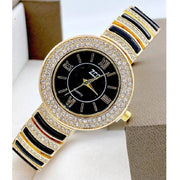 Trade Shop - Orologio Polso Zcc Donna Quarzo Acciaio Analogico Moda Brillantini Dorato Nero -