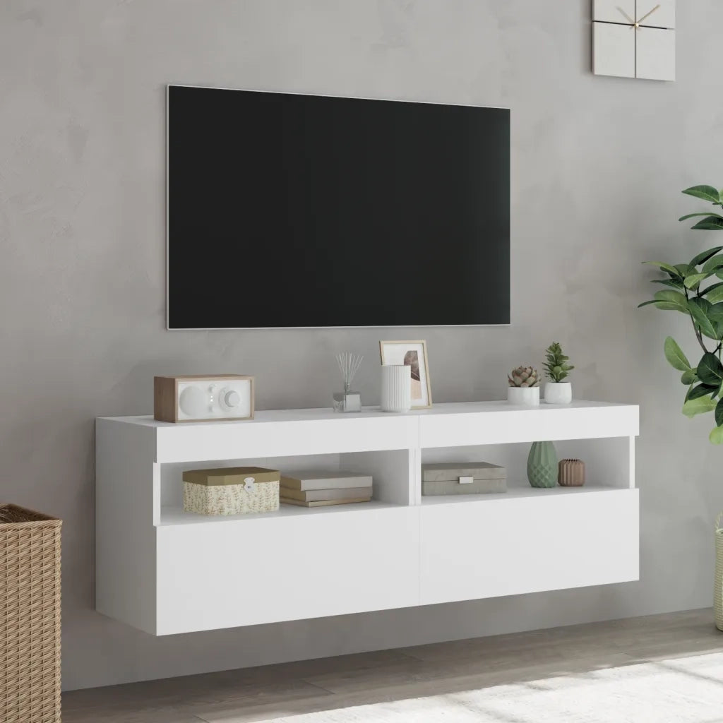 Mobili TV a Parete con Luci LED 2pz-Set di 2 Credenza per TV sospesa Bianchi 60x30x40 cm