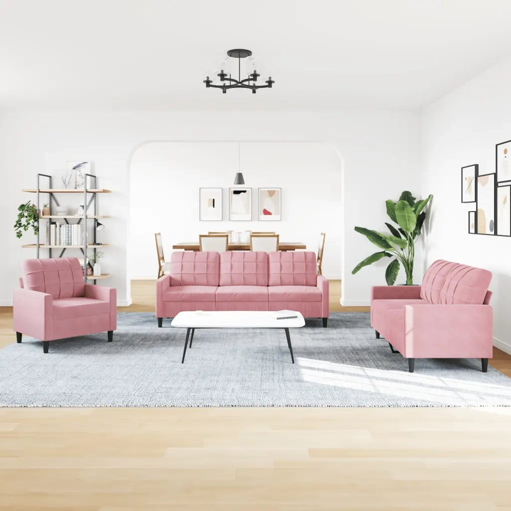 vidaXL Set di Divani 3 pz con Cuscini e Rinforzi rosa in Velluto