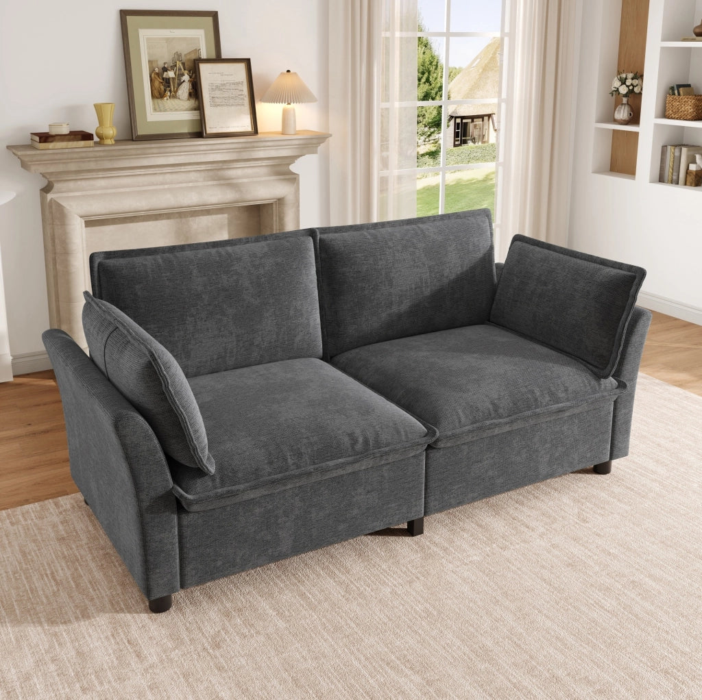 Divano modulare 2 posti 155 x 81 x 87 cm in chenille grigio