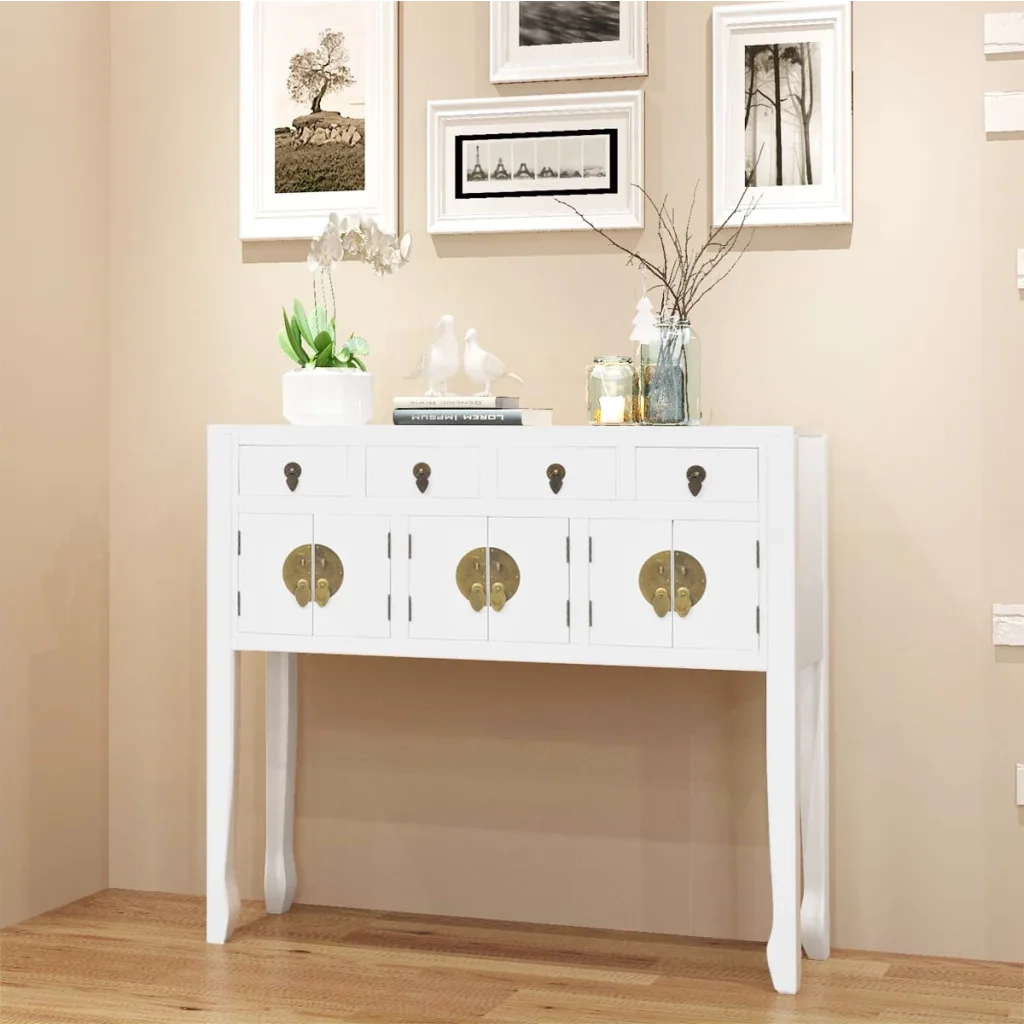 Credenza | Madia | Buffet da pranzo | Armadio da pranzo in Stile Cinese in Legno Massello Bianca