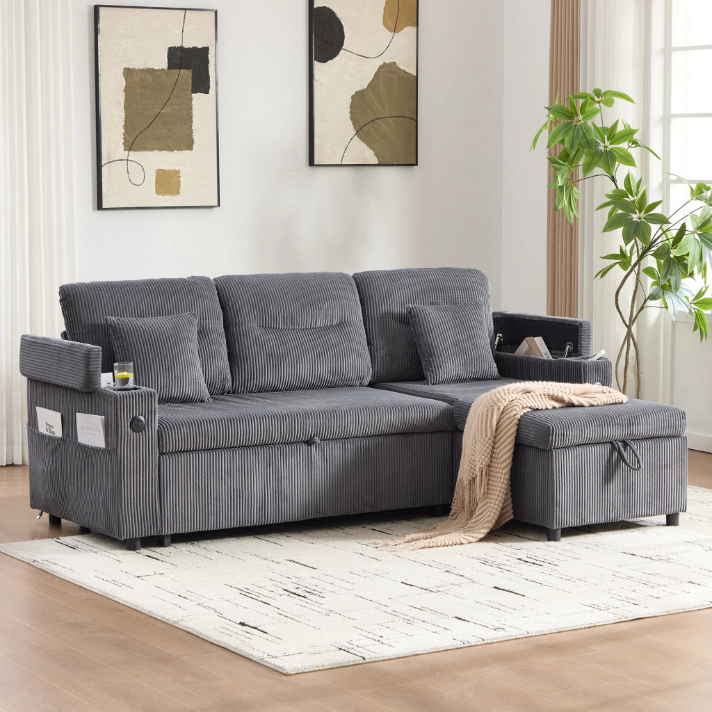 DIVANO 3 POSTI CON CHAISE LONGUE E LETTO ESTRAIBILE 212.5x136x86 cm GRIGIO