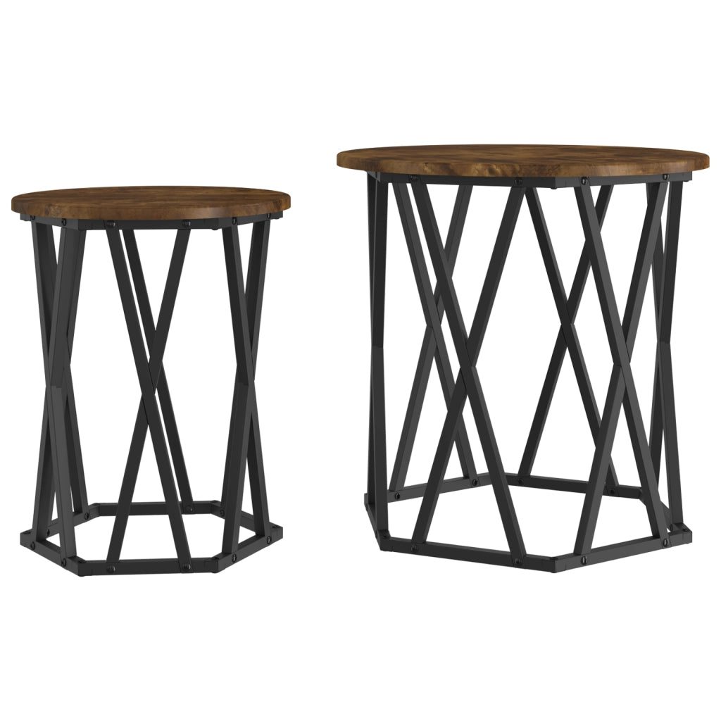 Set di 2 Tavolini in Legno Ingegnerizzato di Rovere Affumicato
