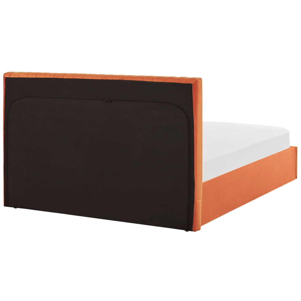 Letto con contenitore velluto arancione 160 x 200 cm Testata imbottita camera da letto elegante
