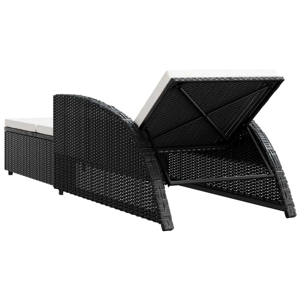 Lettino Prendisole con Cuscino Bianco Crema in Polyrattan Nero 317177