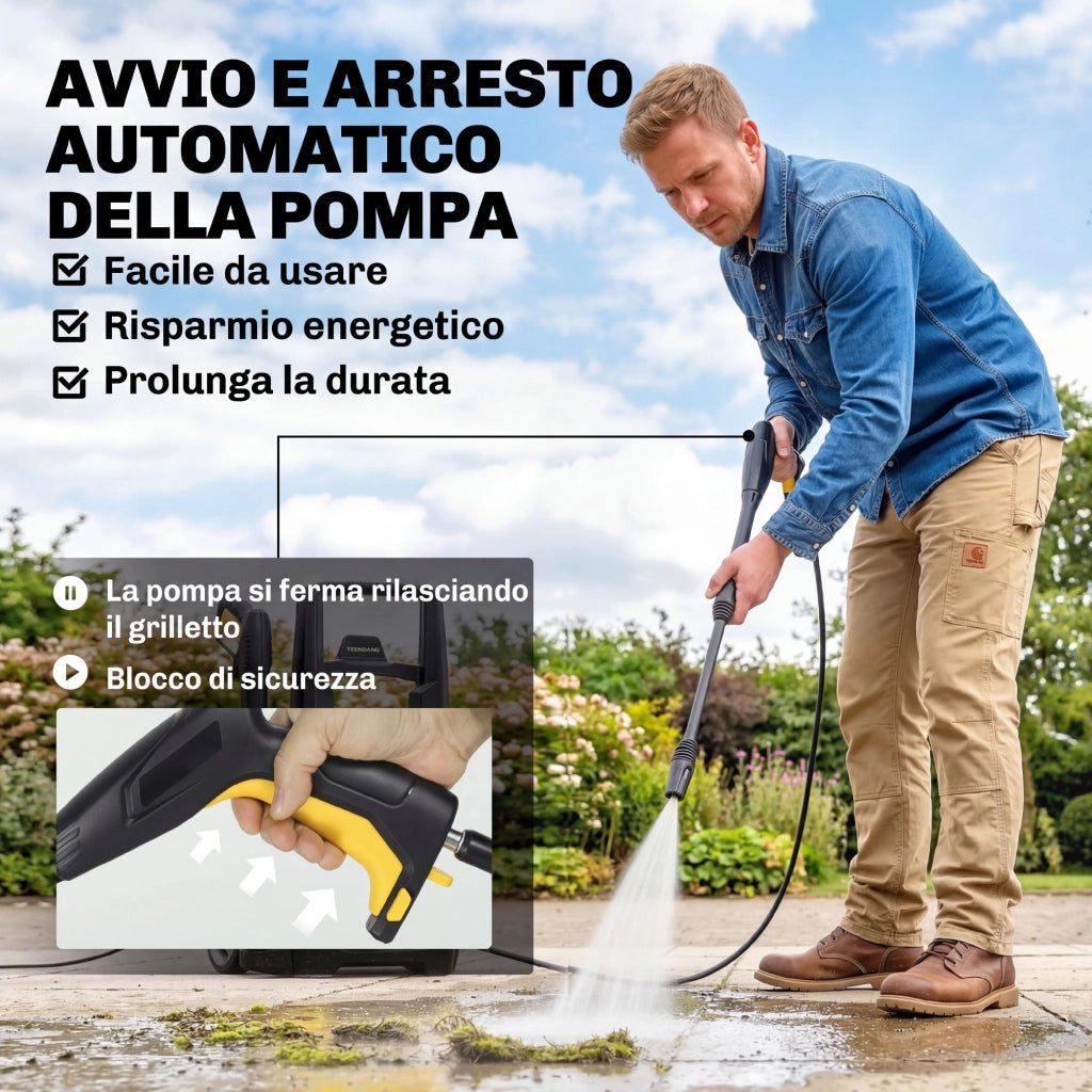 Idropulitrice Elettrica 1600W Portatile con Ugello Regolabile e Ruote Giallo