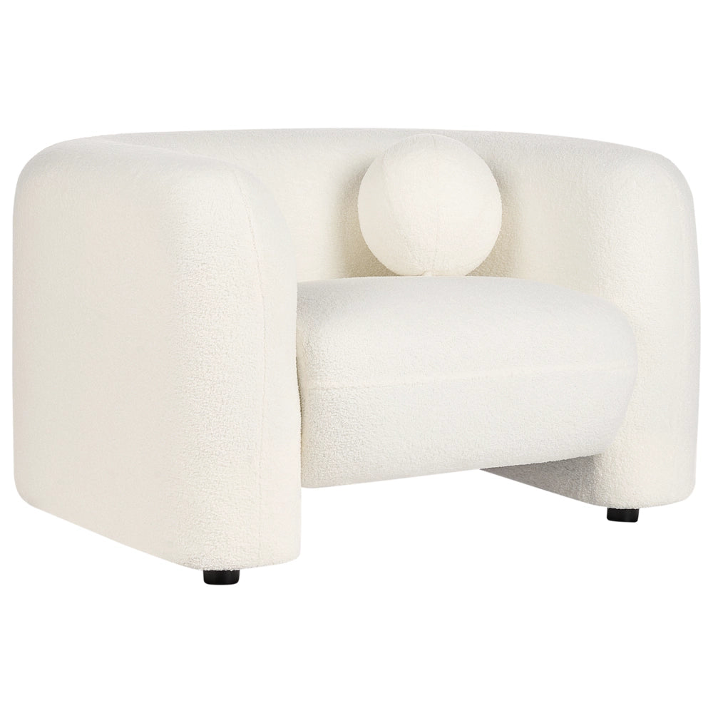 Set da salotto composto da divano e poltrona in bouclè bianco 4 posti con cuscini aggiuntivi stile glamour retrò soggiorno