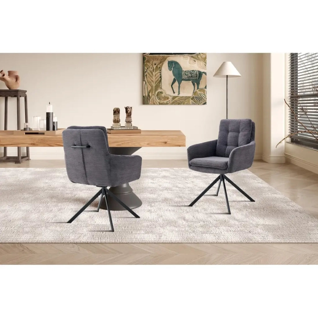 Set di 2 poltrone KAVIRA – Velluto a coste grigio – Piedi in metallo – Con braccioli – Design accogliente ed elegante