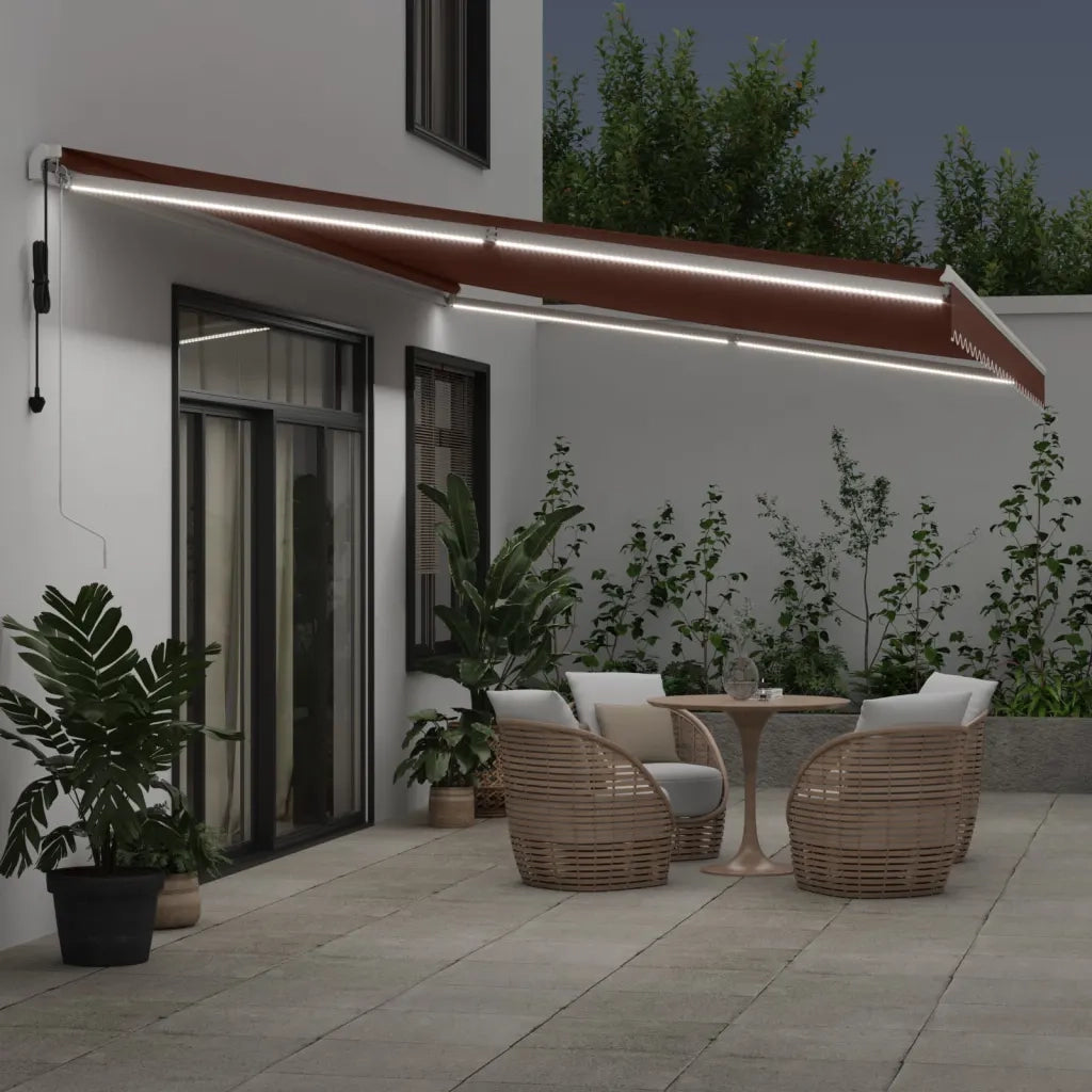 vidaXL Tenda da Sole Retrattile Automatica con LED Marrone 600x350 cm