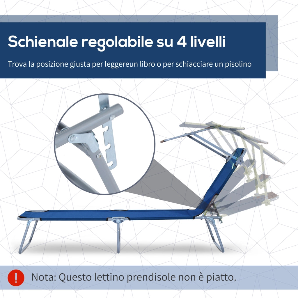 Lettino Prendisole da Giardino Sdraio Pieghevole con Tettuccio Blu