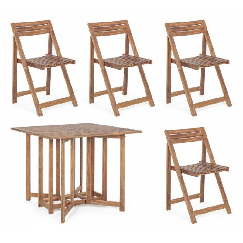Tavolo da Giardino e 4 Sedie in Legno Pieghevoli Set da Esterno Noemi Bizzotto