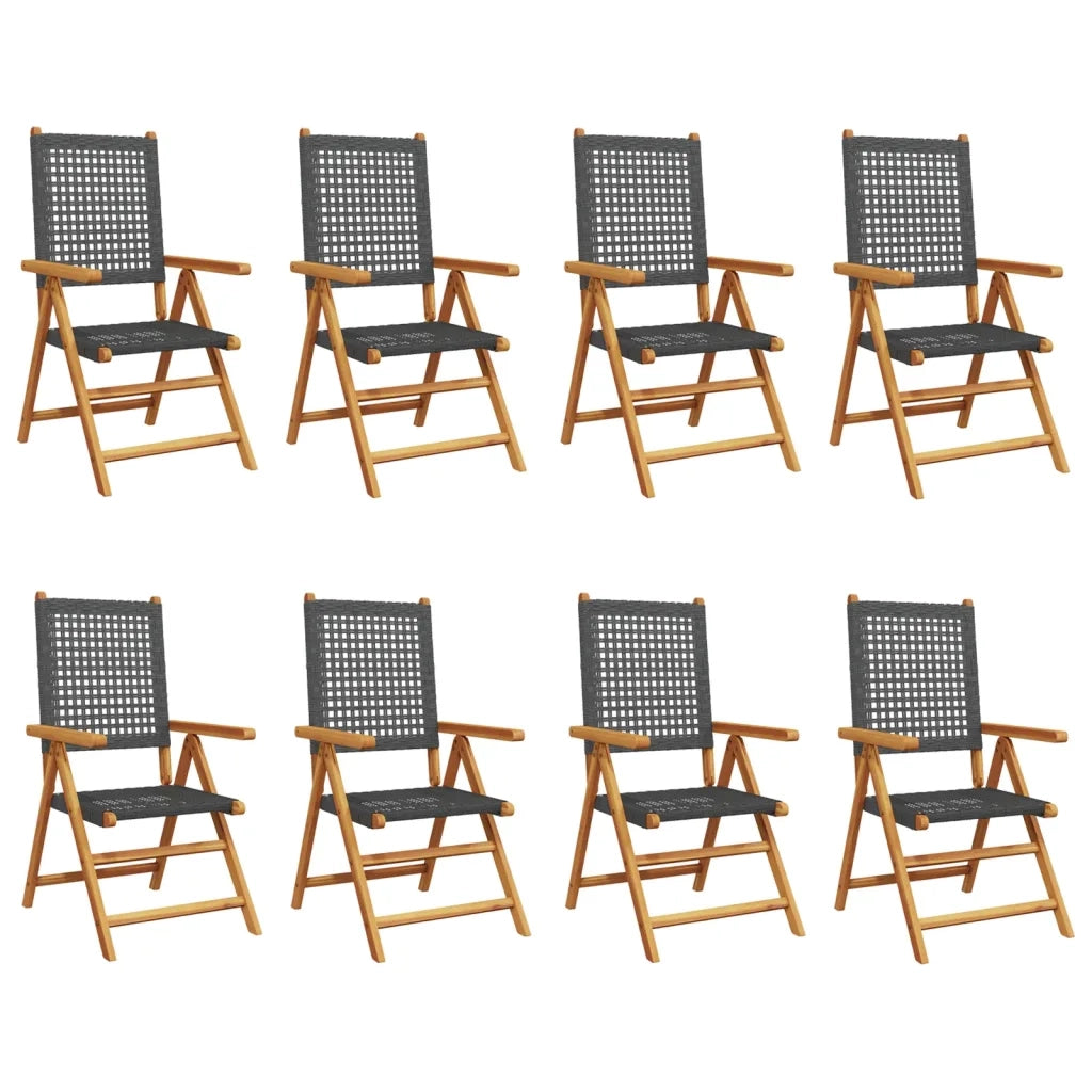 Sedie Giardino Reclinabili 8pz Nere Polyrattan e Legno Massello 3214522