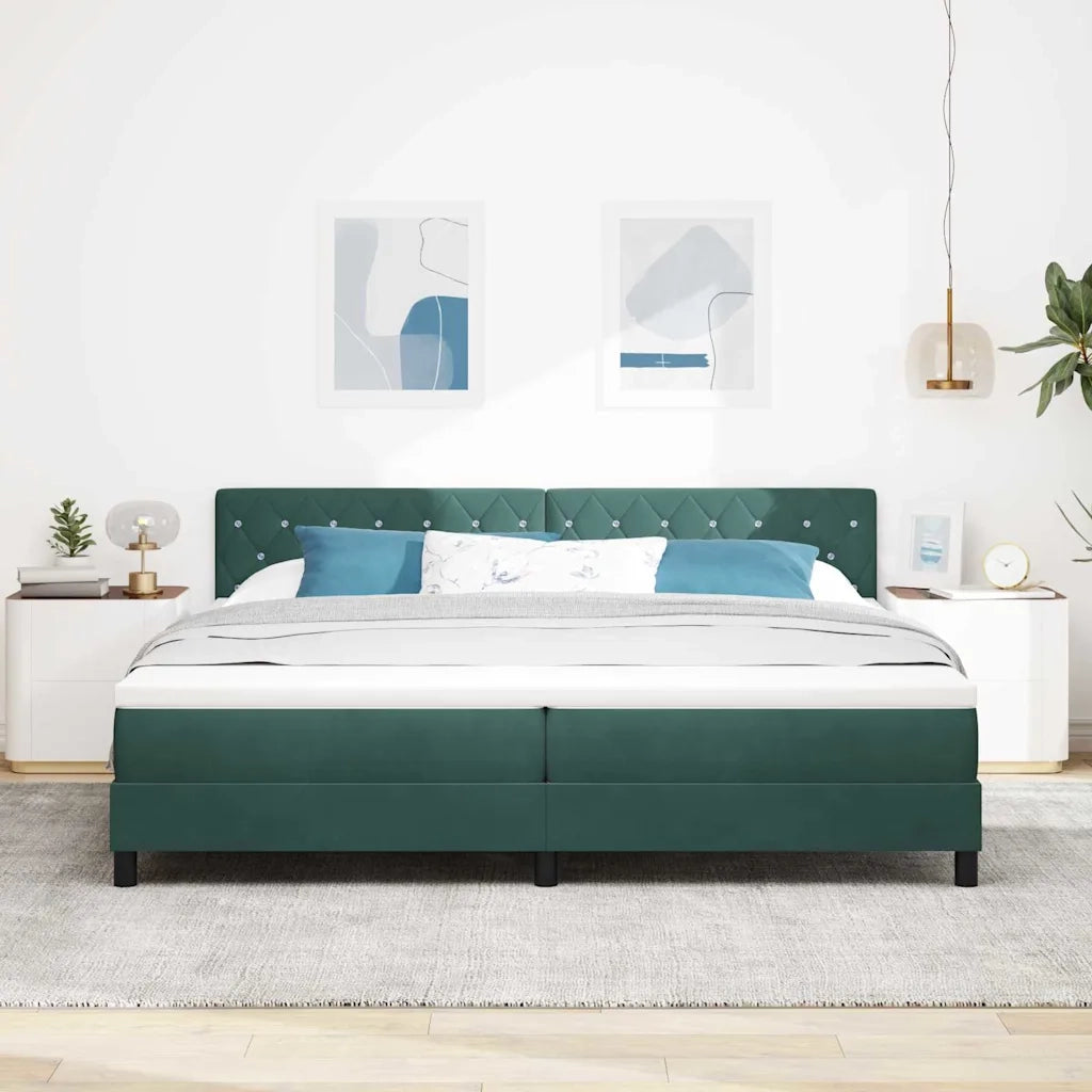 Letto a molle con materasso Verde Scuro 200 x 200 cm Velluto 3339131