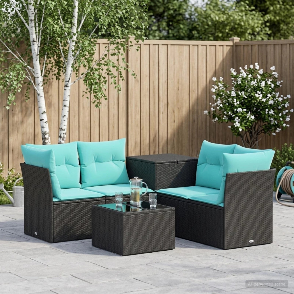 Set di divani 6 pz Nero e Blu 55 x 55 x 37 cm 3447336
