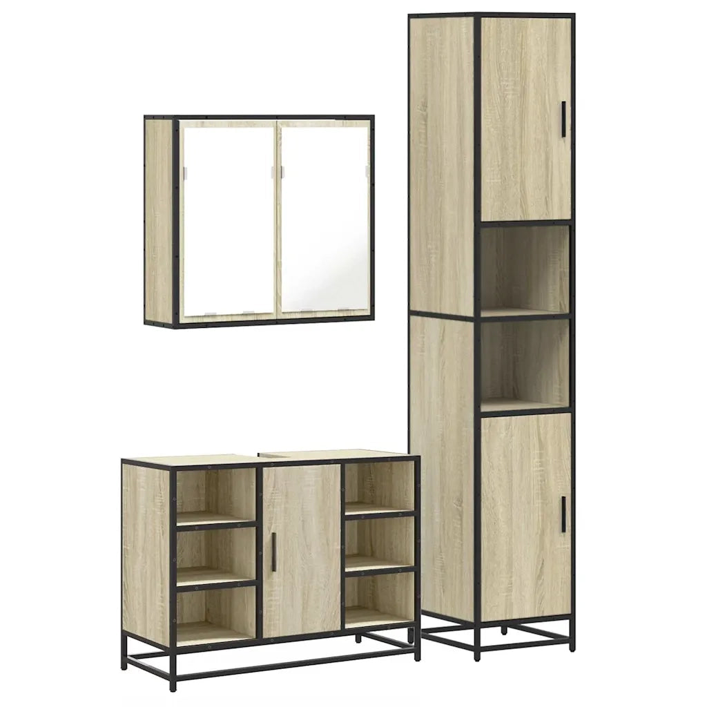 Set Mobili da Bagno 3 pz Rovere Sonoma in Legno Multistrato