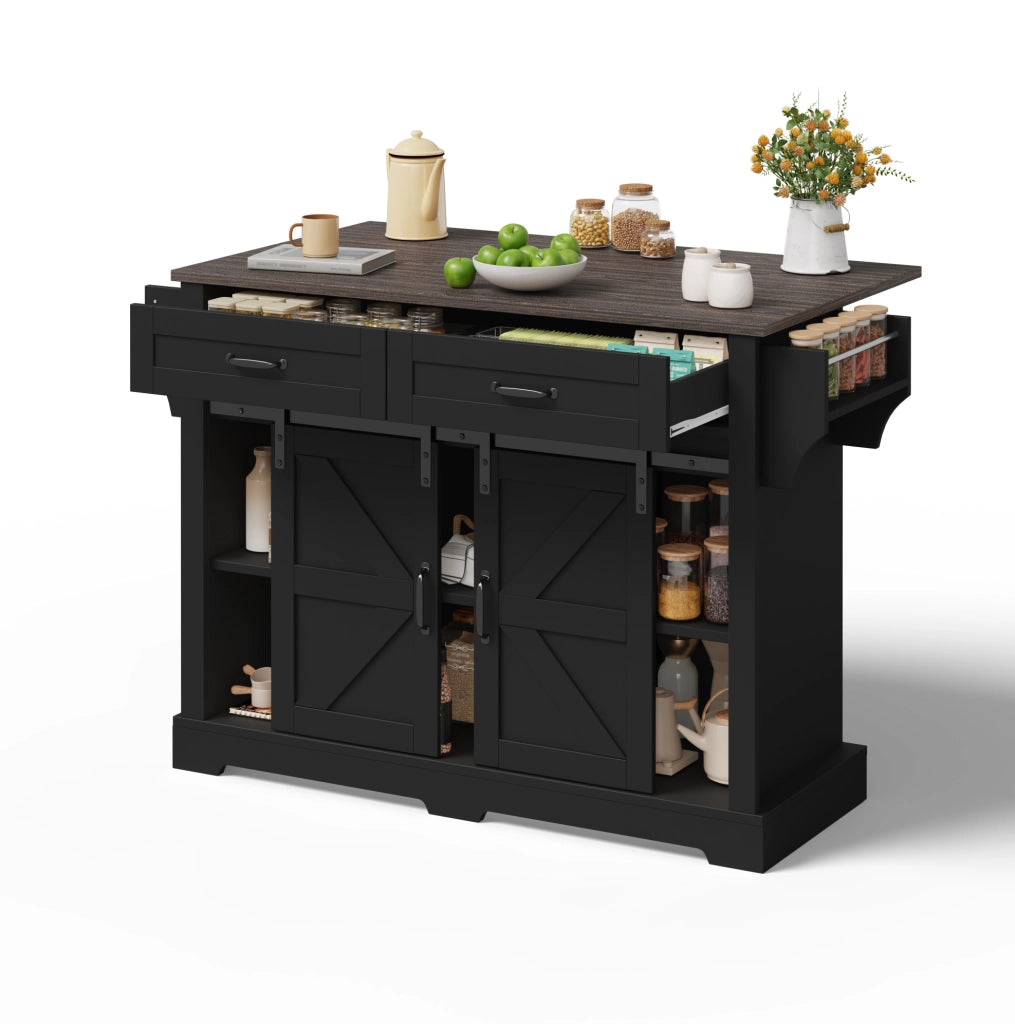 Isola cucina con piano ribaltabile e 2 ante scorrevoli; 120x45(70)x91 cm; nero; MDF