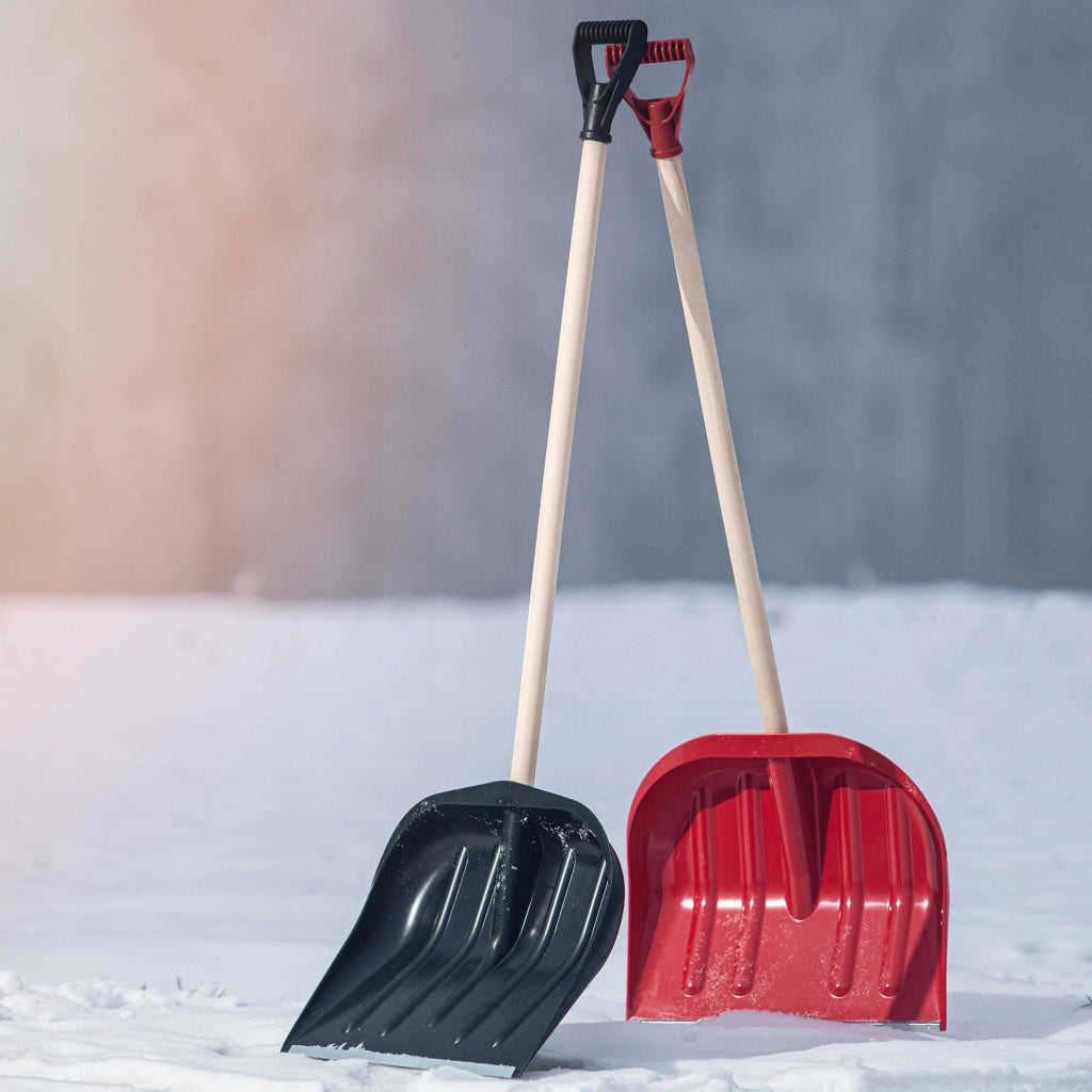 Set pala da neve KADAX con ruote e manico in legno