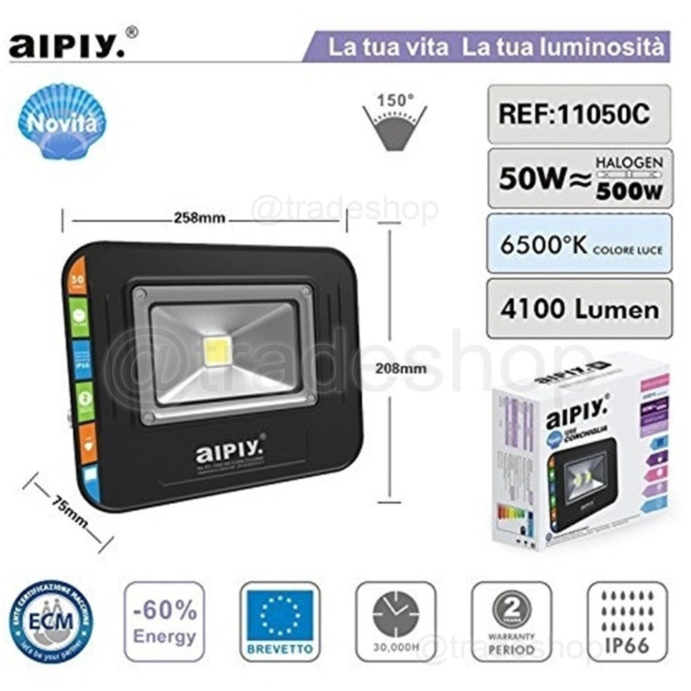 Trade Shop - Faro Led Ip65 Faretto Luce Fredda Fari Da Esterno 50w Resa 500w Alta Luminosita -