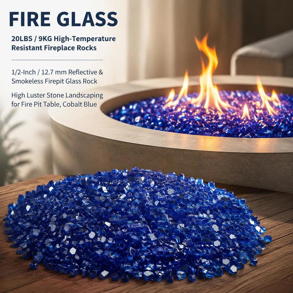 Fire Glass, 9 Kg High-temperature Resistant Glass Stones, 12.7 Mm Reflective Fireplace Glass Beads, Fireplace Glass Rocks, Fireplace Glass, Fire Crystal, Fire Beads, For Fireplace Cobalt Blue