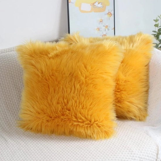Due pezzi di cuscini per piante morbidi con pelle di pecora pelle di agnello pelo di coniglio lungo pelo - imitazione pelo - 40 x 40 cm