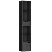 Libreria 30x24x158 cm a 4 Ripiani Aperti con Armadietto e Cassetto Nero