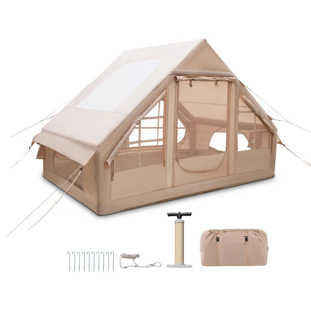 Tenda familiare gonfiabile per 4-6 persone 300 x 210 x 200 cm montaggio rapido design resistente PVC beige 20_0014277