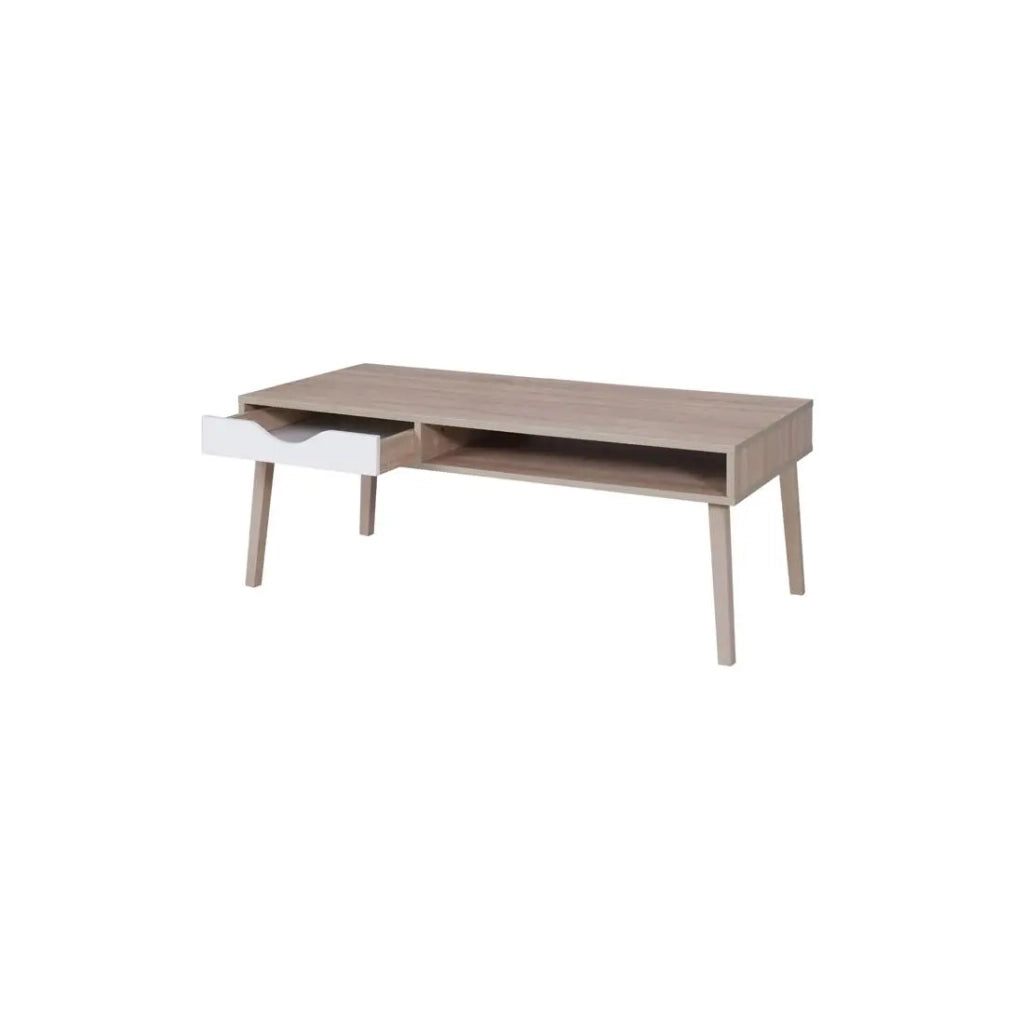 Tavolino basso OSLO - Colori rovere e bianco - Stile scandinavo - 120 x 60 x 45 cm