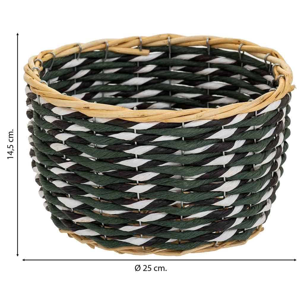 Cesto in legno e corda di carta verde D25x14,5