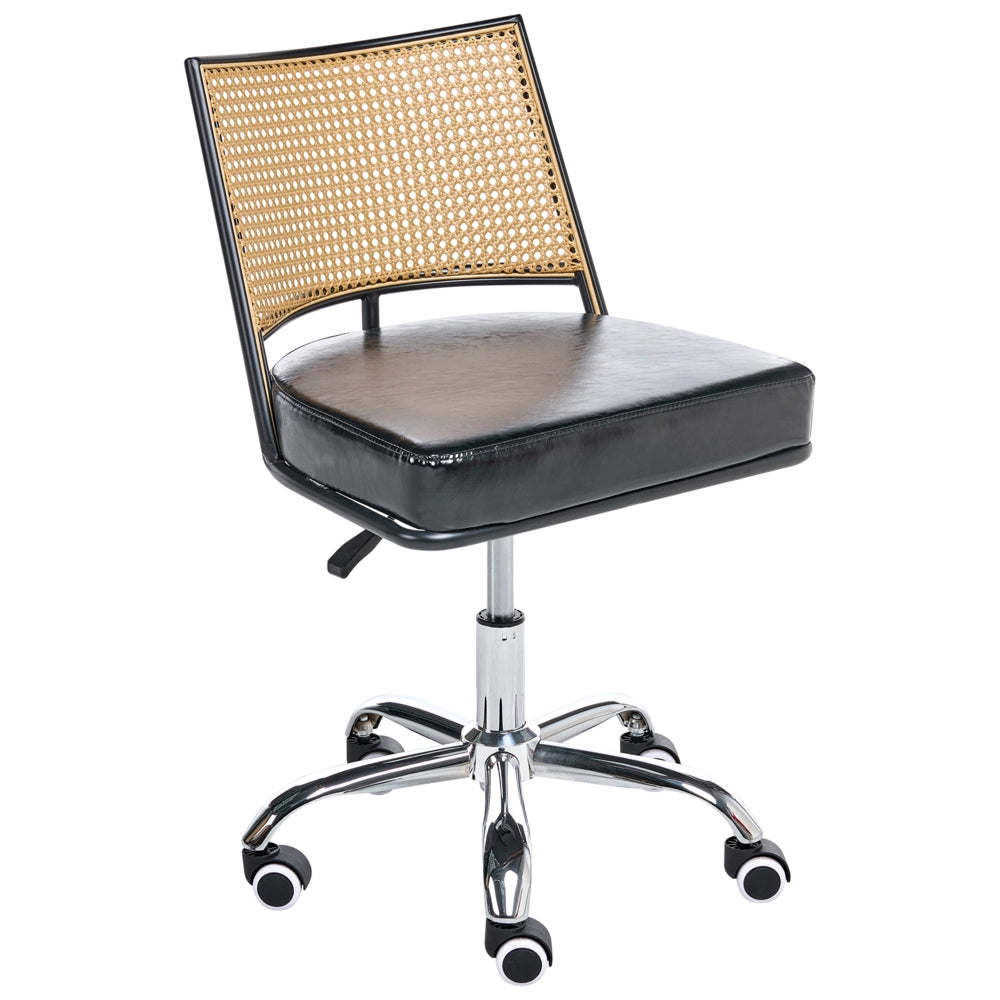 Sedia da ufficio Nero Ecopelle PE Rattan Schienale Girevole Altezza Regolabile Senza Braccioli Casa Ufficio Studio Tradizionale