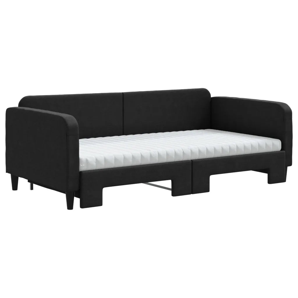 Divano Letto Estraibile con Materassi Nero 100x200 cm Tessuto 3196841