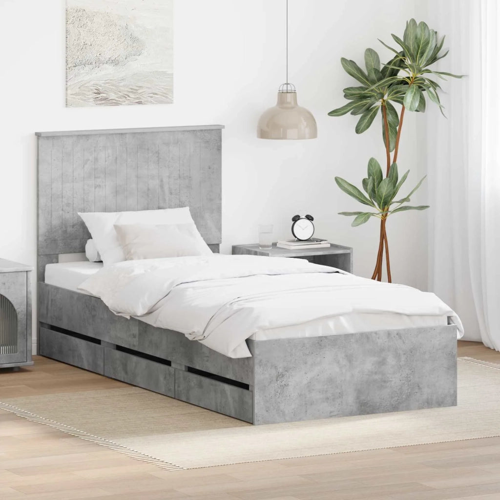 Struttura del letto con cassetto Grigio cemento 90 x 190 cm