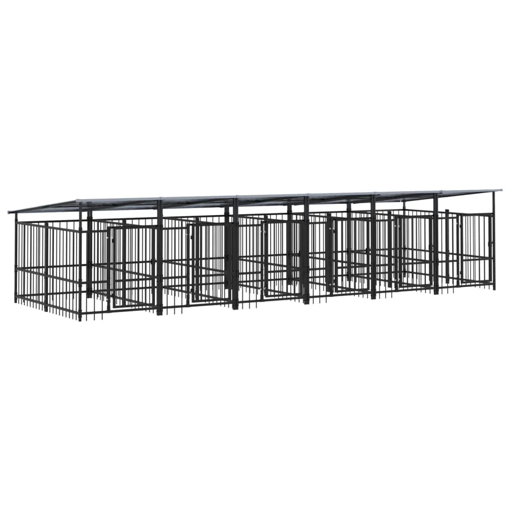 Cuccia gabbia per animali da esterno pac con tetto per cani in acciaio 11,26 m² nero 02_0041736