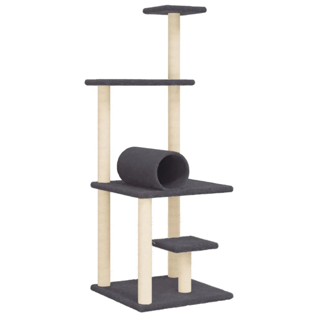 Tiragraffi per gatti torre per arrampicata giocattolo piattaforma per arrampicata con tiragraffi in sisal scuro 136 cm grigio 02_0022658