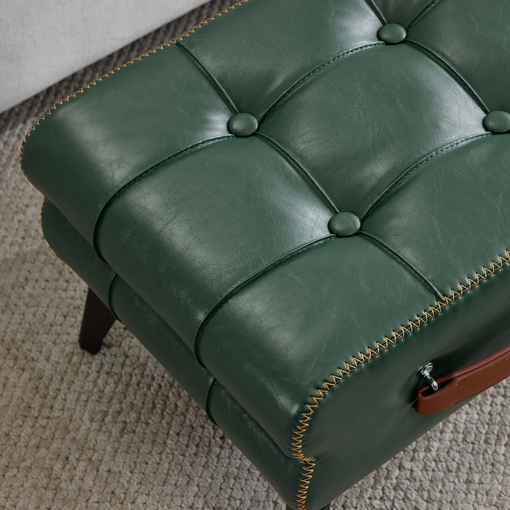 Pouf Poggiapiedi Multifunzionale con Maniglia e Piedini Antiscivolo in PU Legno Verde